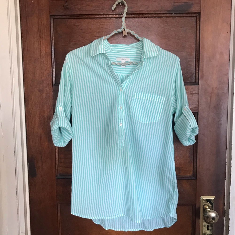 J. Crew Light Turquoise/White Striped Shirt